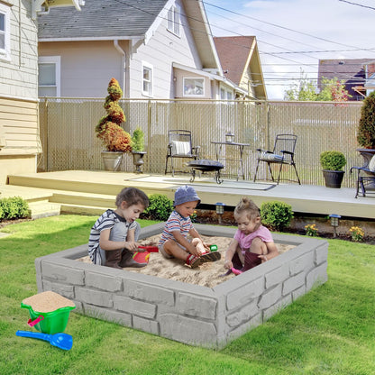 2-In-1 HDPE Kids Sandbox with Cover and Bottom Liner-Brown