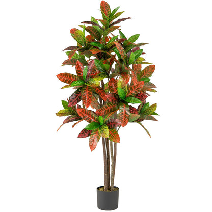 5 FT Tall Artificial Croton Plant with Gradient Leaves and Nursery Pot-2 Peice