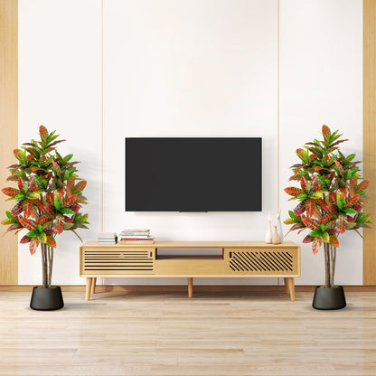 5 FT Tall Artificial Croton Plant with Gradient Leaves and Nursery Pot-2 Peice