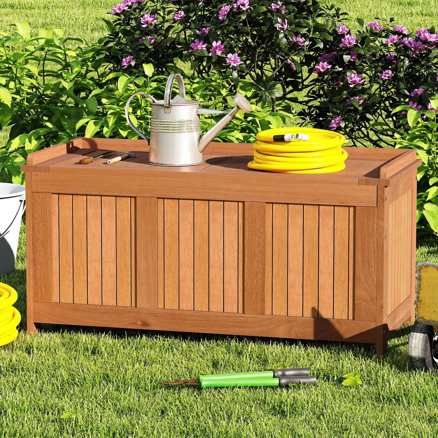 58 Gallon 3-in-1 Patio Wood Deck Box with Flip Top for Cushions