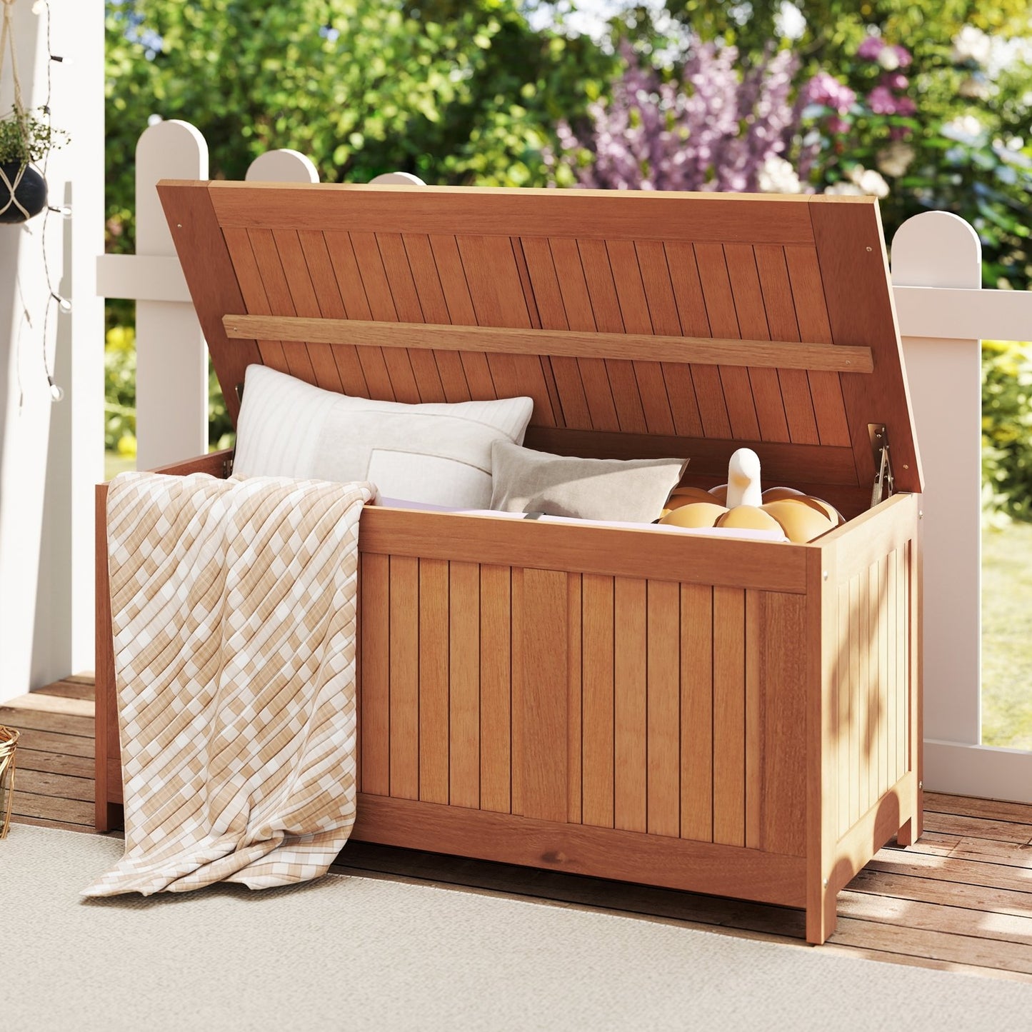 58 Gallon 3-in-1 Patio Wood Deck Box with Flip Top for Cushions