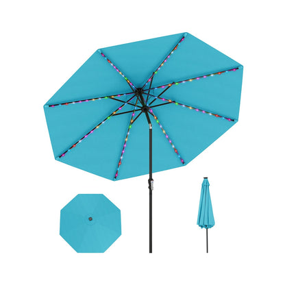 10 Feet Solar Patio Umbrella with 96 Multi-Colored Flowing LED Lights and Tilt Adjustment-Beige