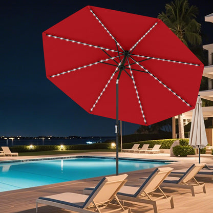 10 Feet Solar Patio Umbrella with 96 Multi-Colored Flowing LED Lights and Tilt Adjustment-Beige