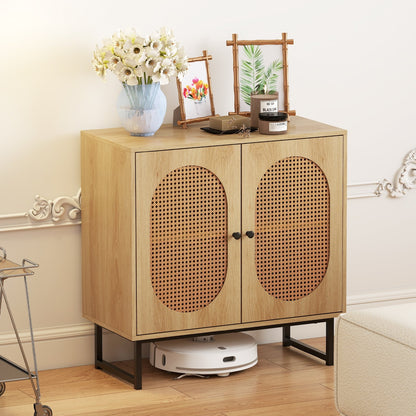 Buffet Cabinet Rattan Storage Cabinet with 2 Doors and Adjustable Shelf-Natural