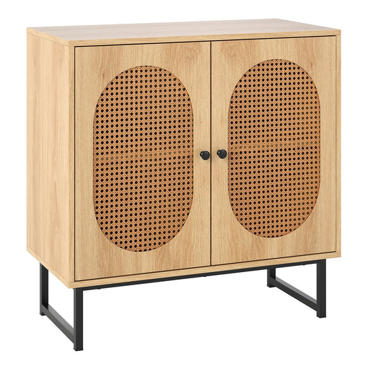 Buffet Cabinet Rattan Storage Cabinet with 2 Doors and Adjustable Shelf-Natural