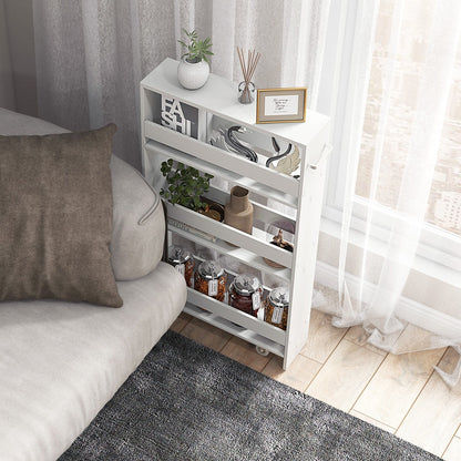 Rolling Kitchen Slim Storage Cart Mobile Shelving Organizer with Handle-Gray