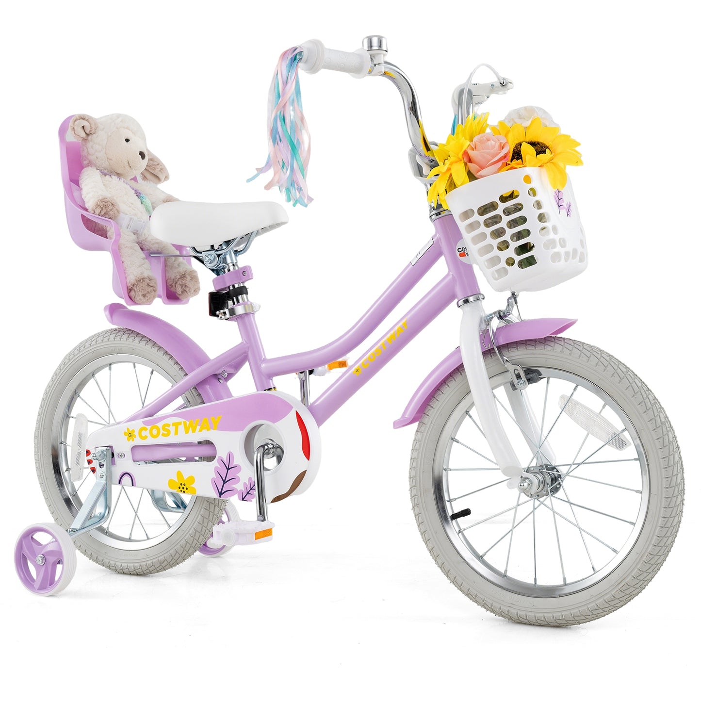 14 Inch Girls Bike Kids Bicycle with Doll Seat and Streamers for Children 3-5 Years Old