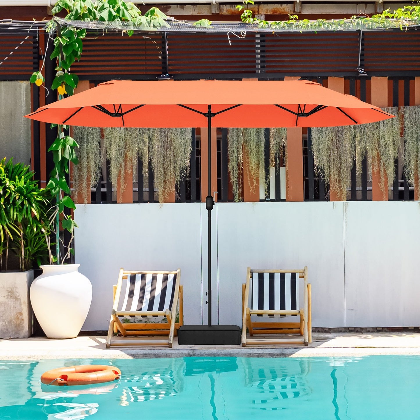 13 Feet Double-Sided Patio Twin Table Umbrella with Crank Handle-Beige