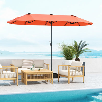 13 Feet Double-Sided Patio Twin Table Umbrella with Crank Handle-Beige