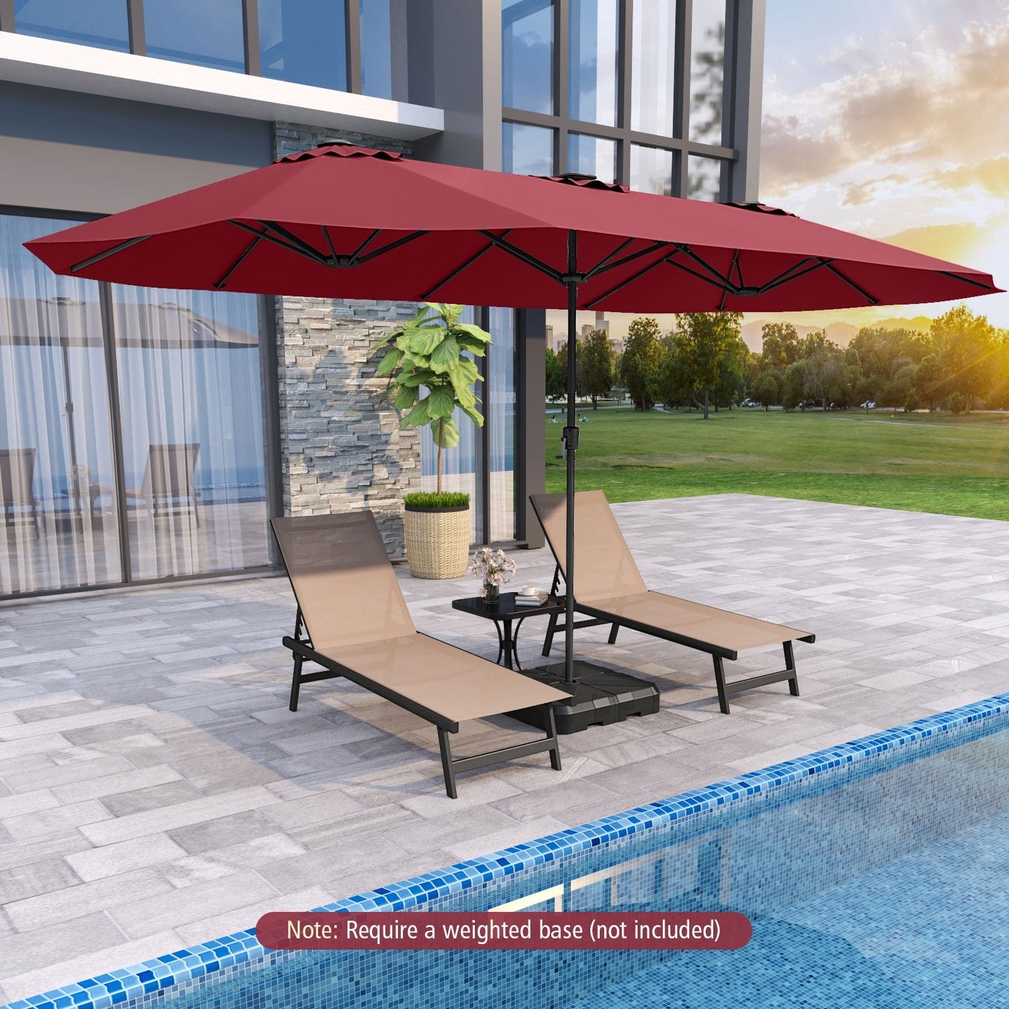 15.5 FT Extra-Large Patio Umbrella with LED Solar Lights and Crank Handle-Beige