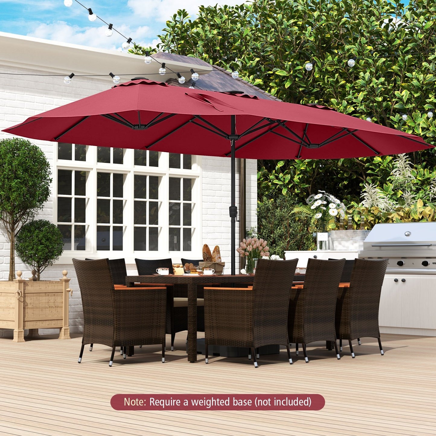 15.5 FT Extra-Large Patio Umbrella with LED Solar Lights and Crank Handle-Beige