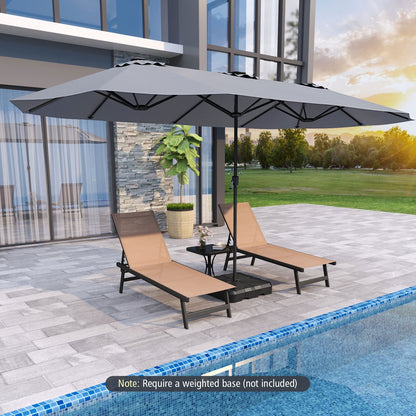 15.5 FT Extra-Large Patio Umbrella with LED Solar Lights and Crank Handle-Beige