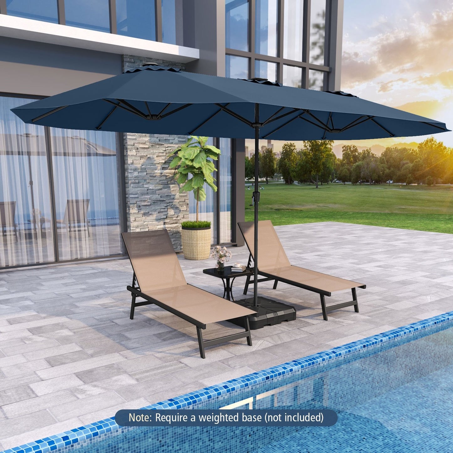 15.5 FT Extra-Large Patio Umbrella with LED Solar Lights and Crank Handle-Beige