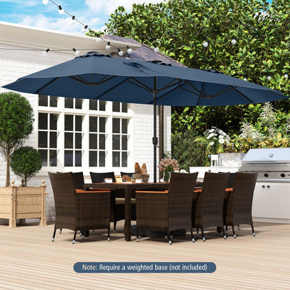 15.5 FT Extra-Large Patio Umbrella with LED Solar Lights and Crank Handle-Beige