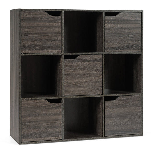9-Cube Wooden Freestanding Bookcase for Home and Office-Gray