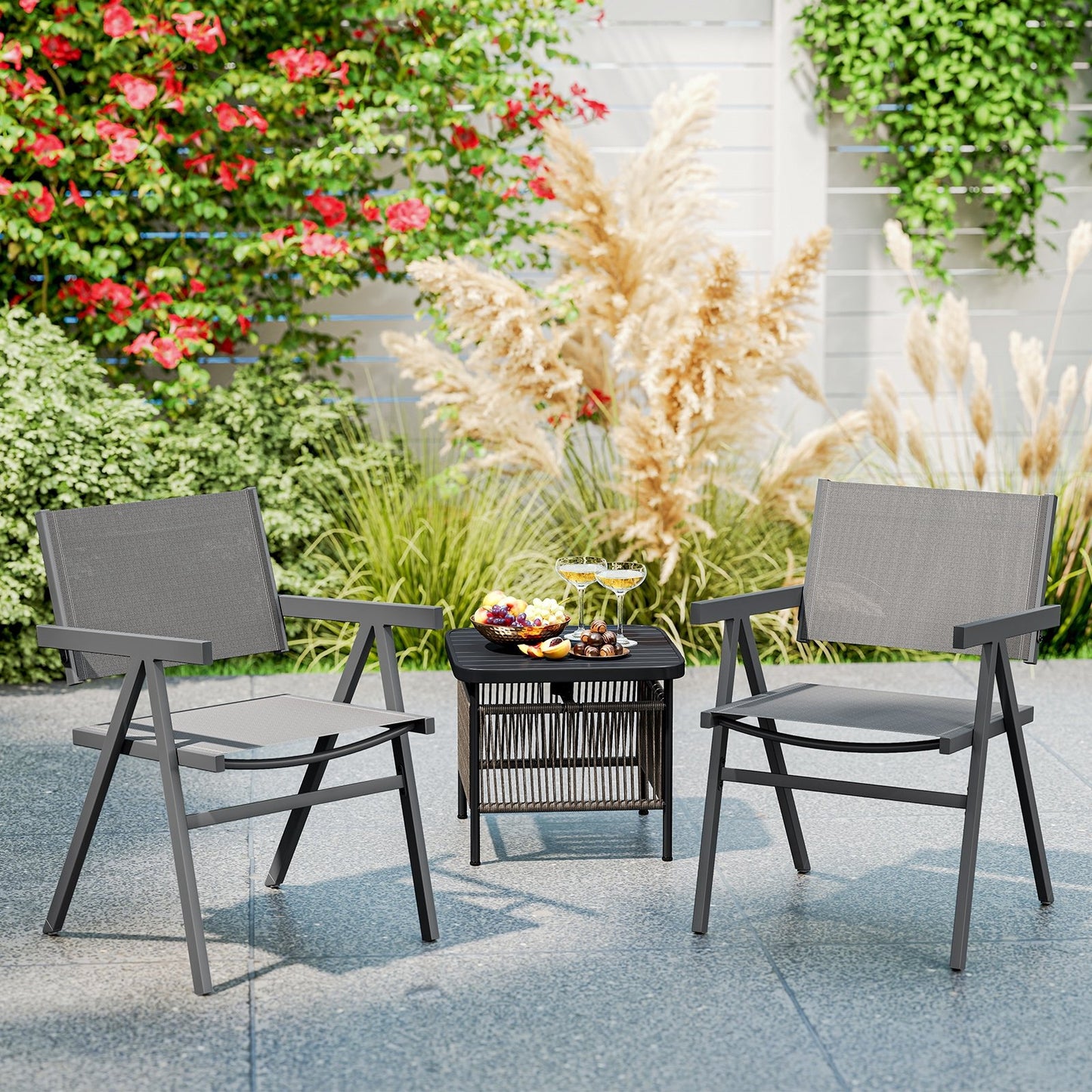 Patio Chairs Set of 2 Outdoor Dining Chair with Breathable Fabric Seat-Set of 4