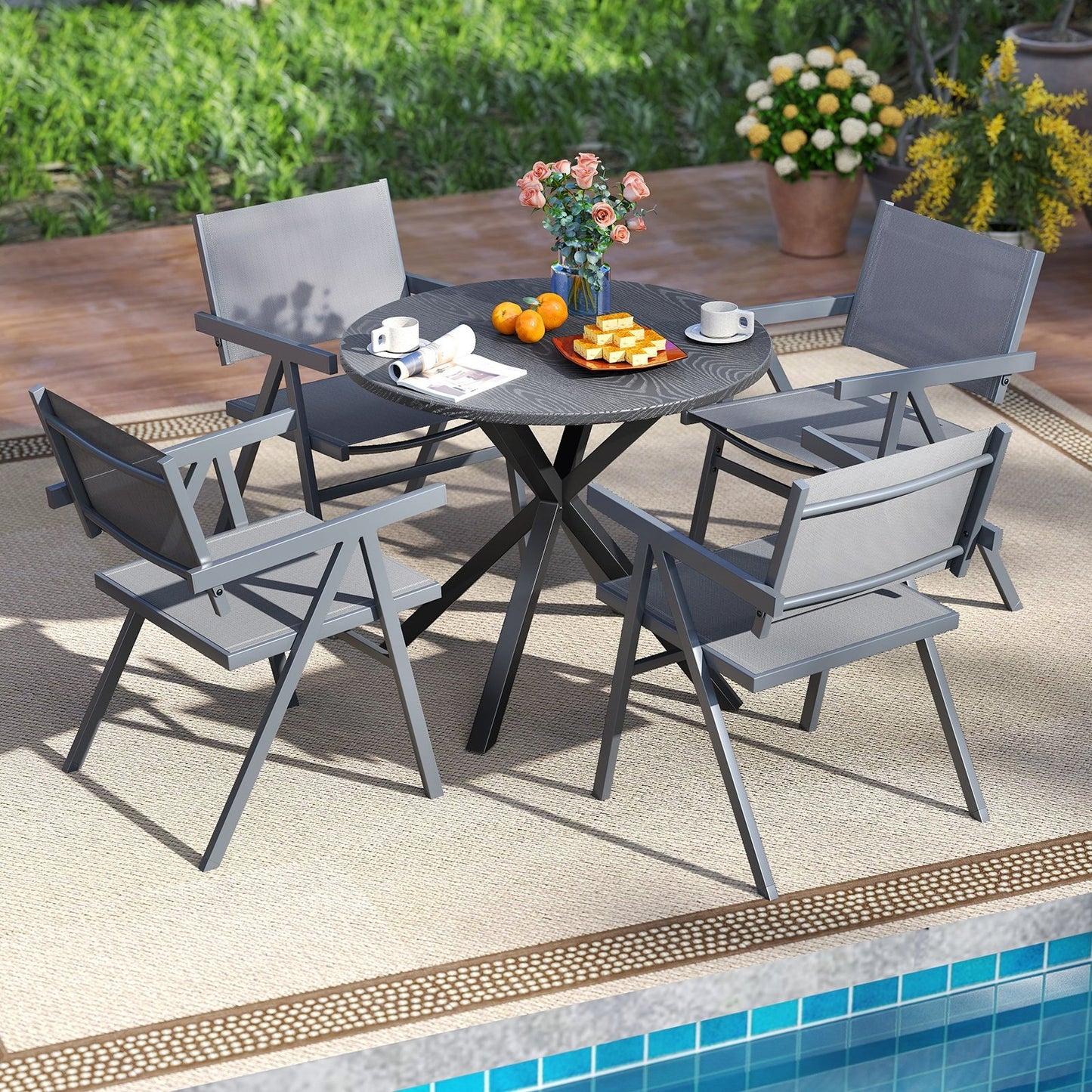 Patio Chairs Set of 2 Outdoor Dining Chair with Breathable Fabric Seat-Set of 4