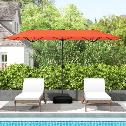 13FT Double-sided Patio Umbrella with Solar Lights for Garden Pool Backyard-Beige