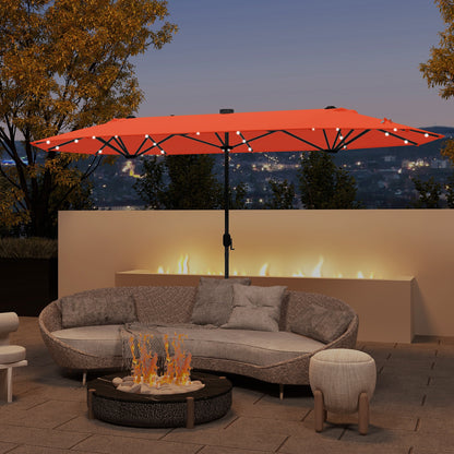 13FT Double-sided Patio Umbrella with Solar Lights for Garden Pool Backyard-Beige