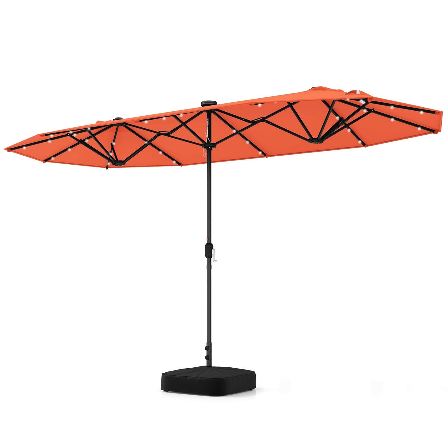13FT Double-sided Patio Umbrella with Solar Lights for Garden Pool Backyard-Beige