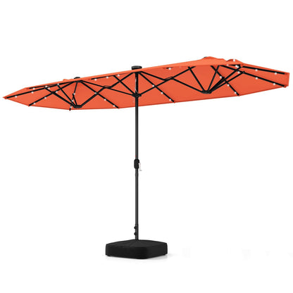 13FT Double-sided Patio Umbrella with Solar Lights for Garden Pool Backyard-Beige