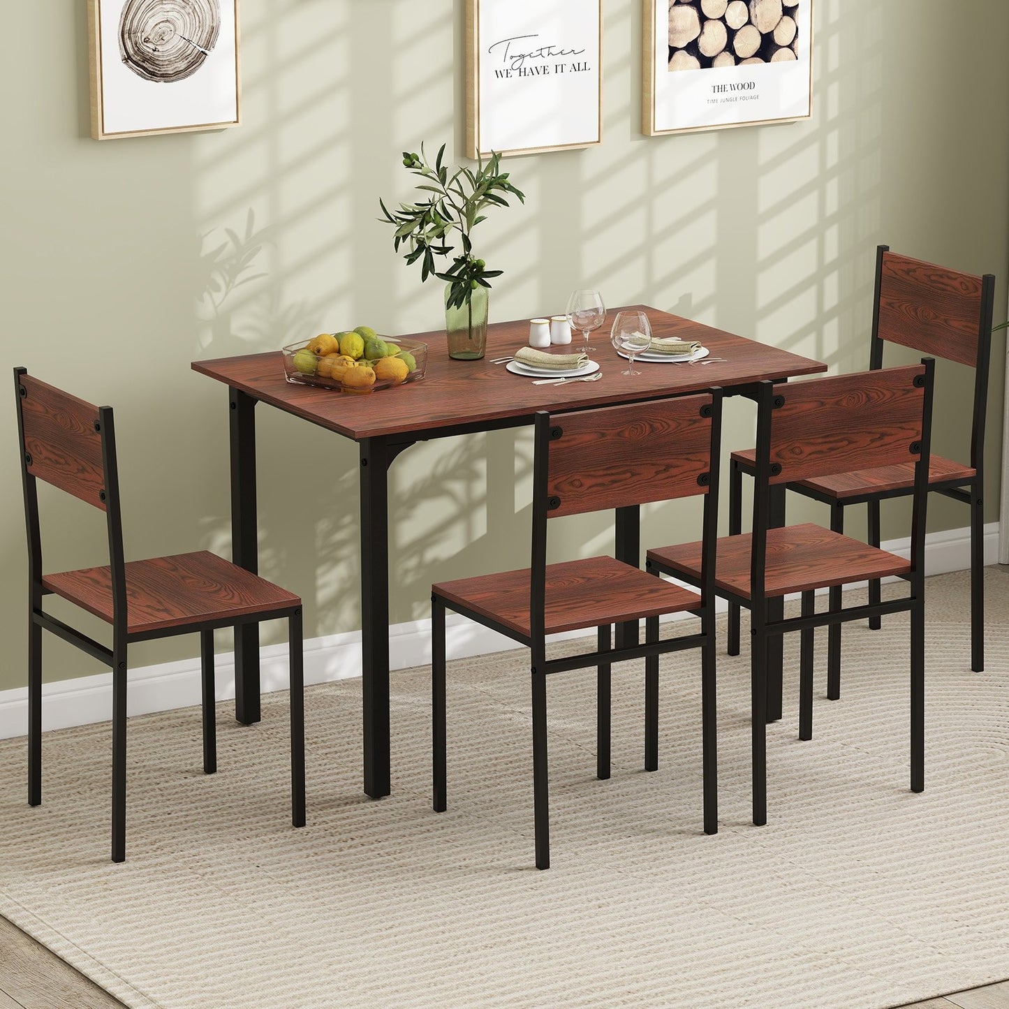 5 Piece Dining Table Set Industrial Style Kitchen Table and Chairs for 4-Grey