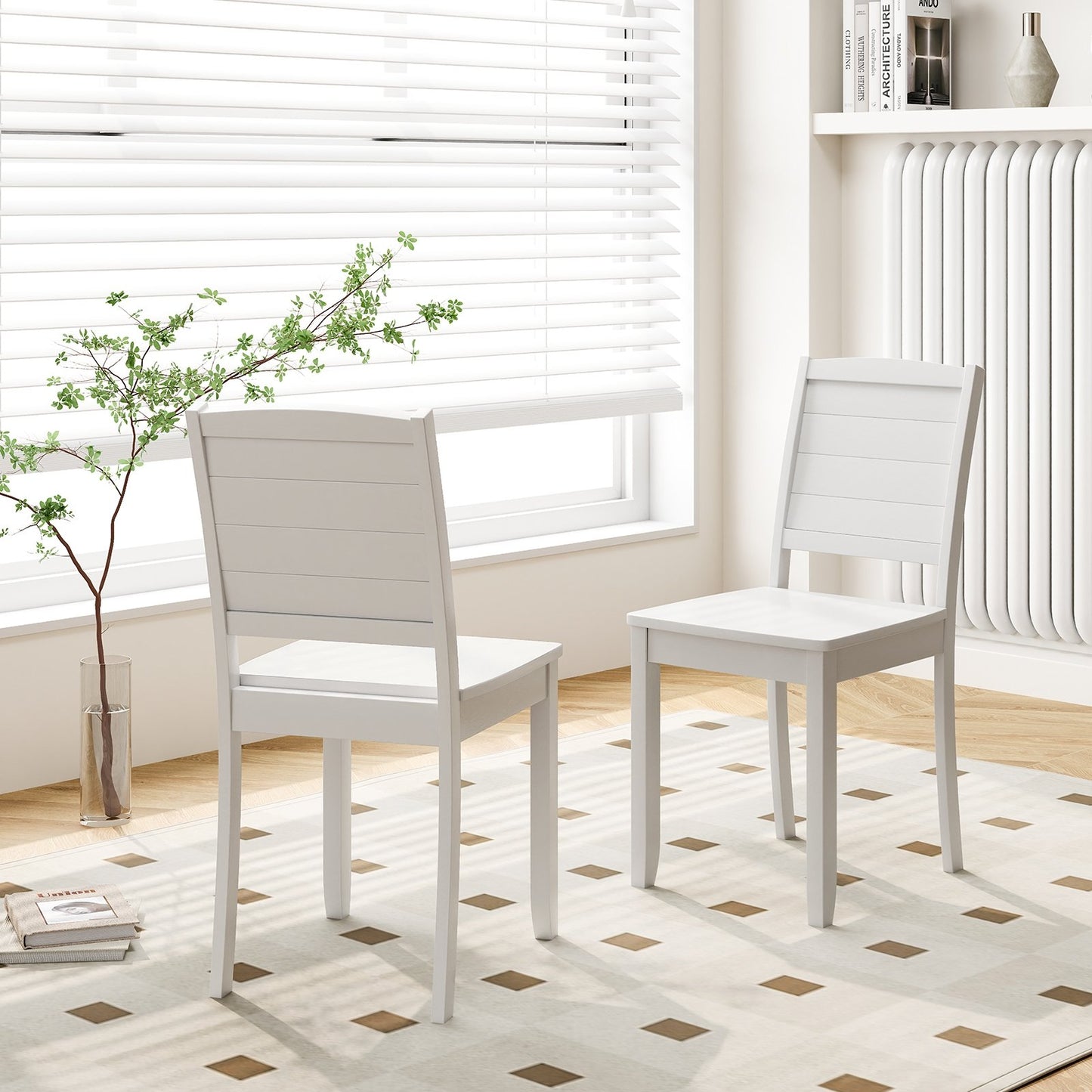 Wood Dining Chair Set of 2 Armless Kitchen Chairs with Rubber Wood Legs-Black