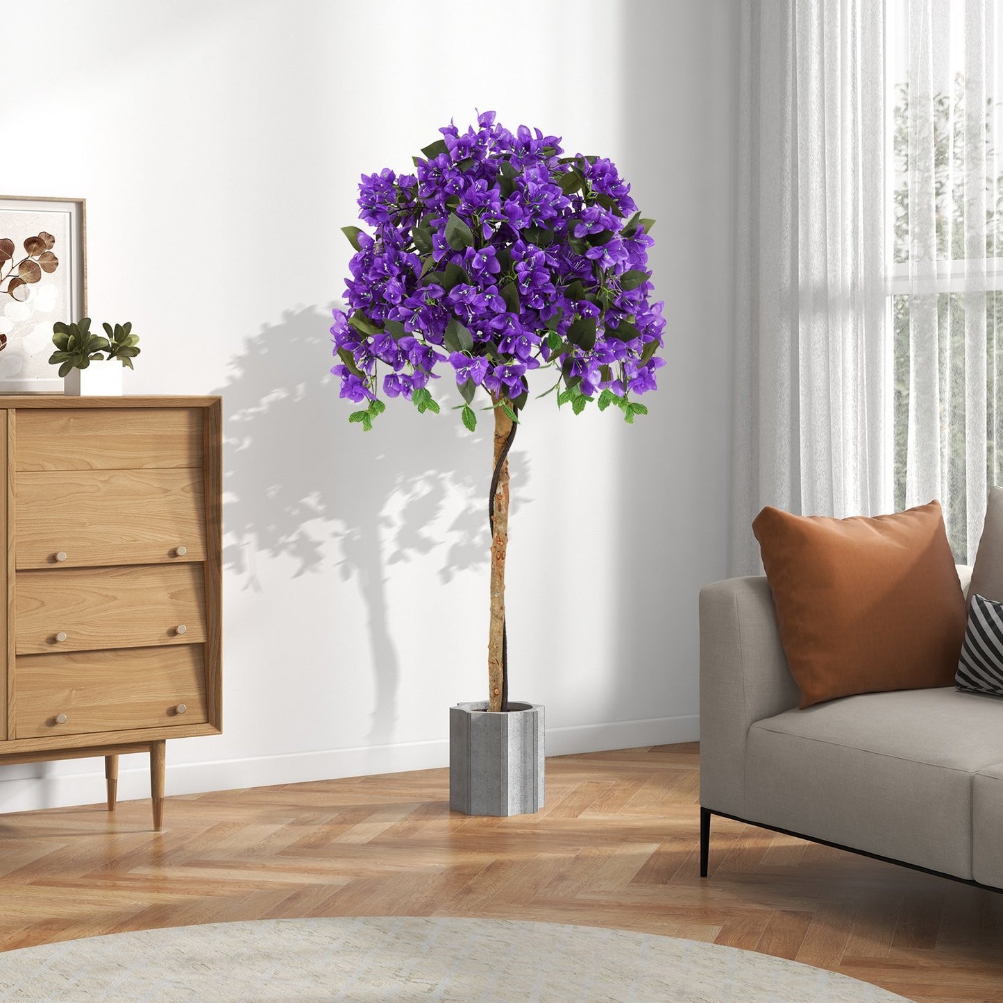 4.5 Feet Artificial Azalea Tree with Cement Pot-Purple