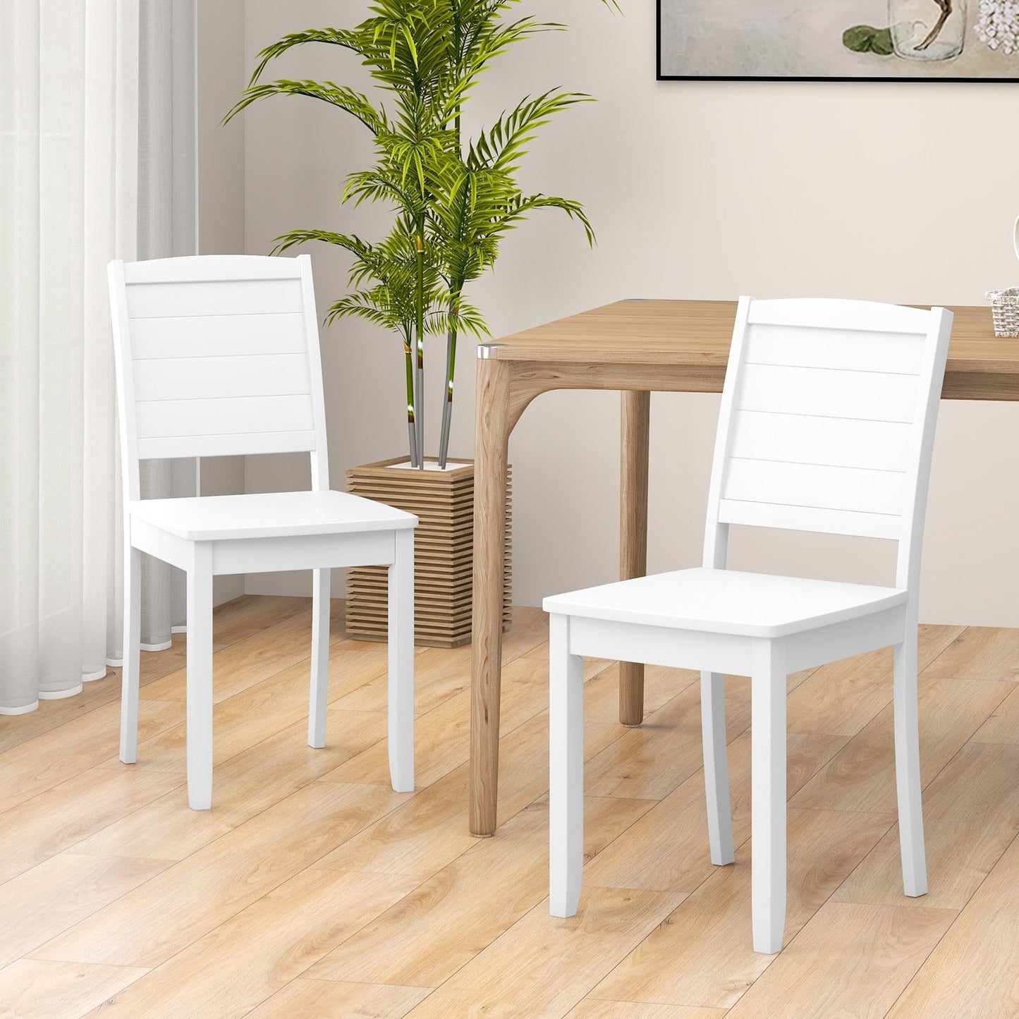 Wood Dining Chair Set of 2 Armless Kitchen Chairs with Rubber Wood Legs-Black