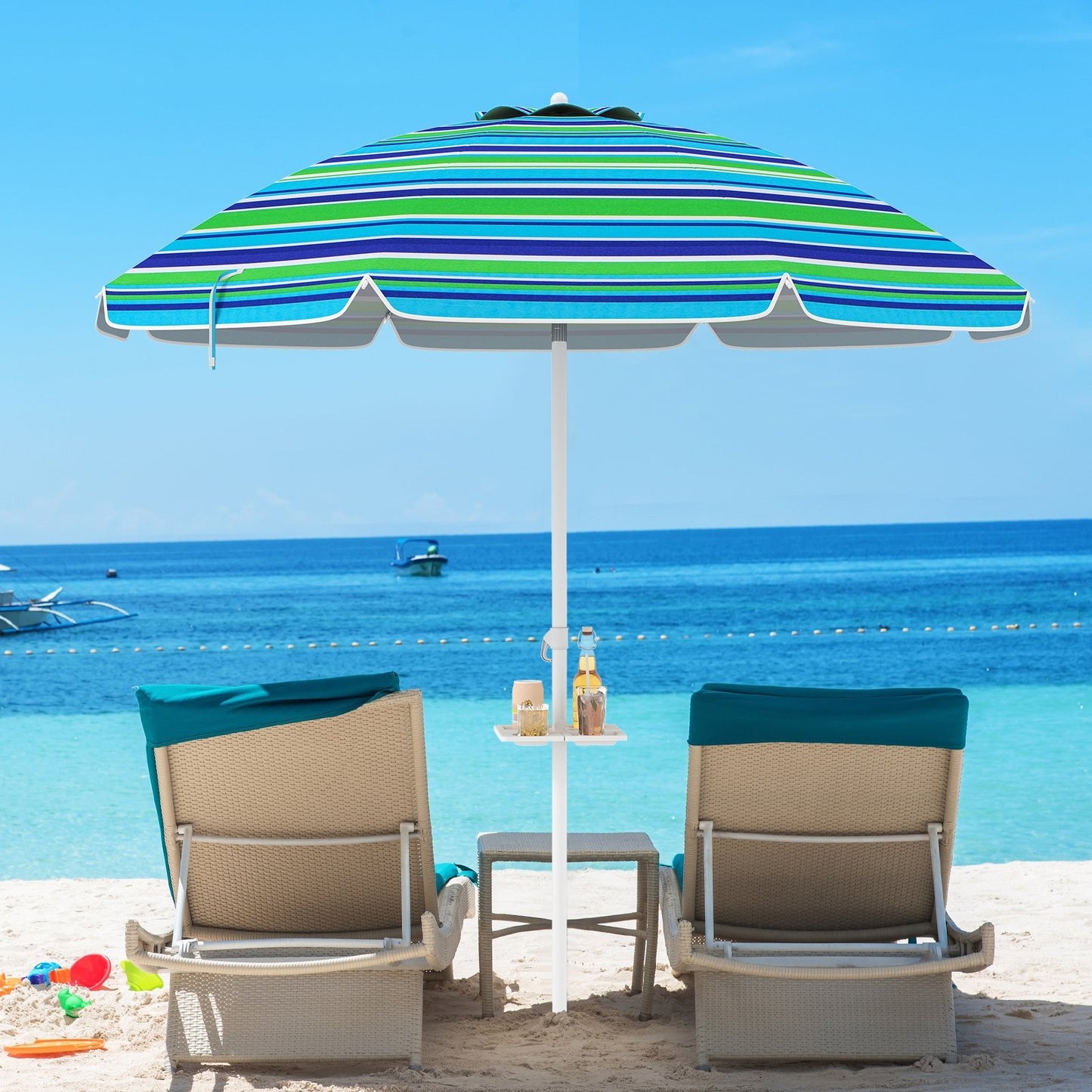 7.2 Feet Portable Outdoor Beach Umbrella with Sand Anchor and Tilt Mechanism-Blue
