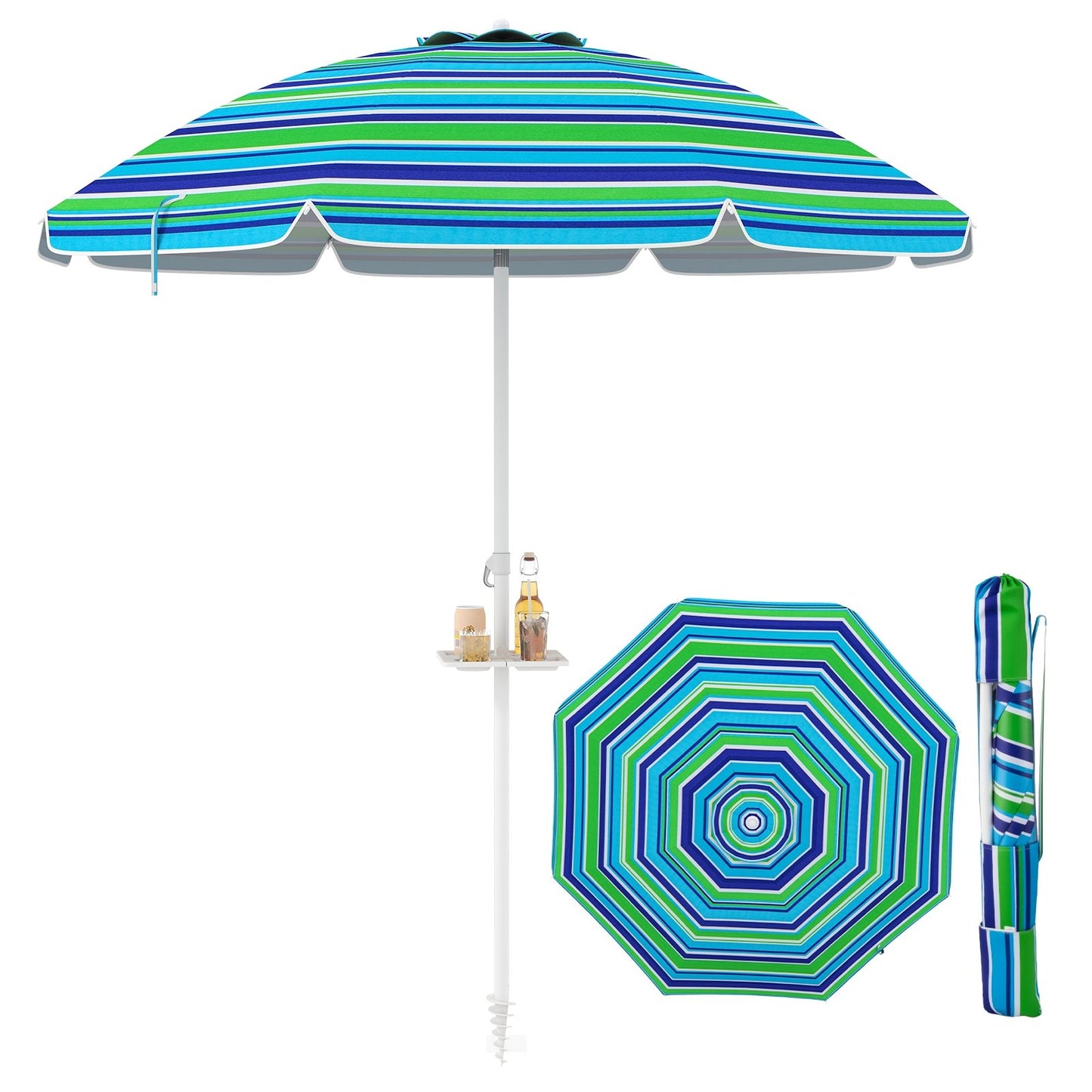 7.2 Feet Portable Outdoor Beach Umbrella with Sand Anchor and Tilt Mechanism-Blue