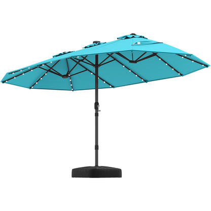 15 Feet Double-Sided Patio Umbrella with 48 LED Lights-Beige