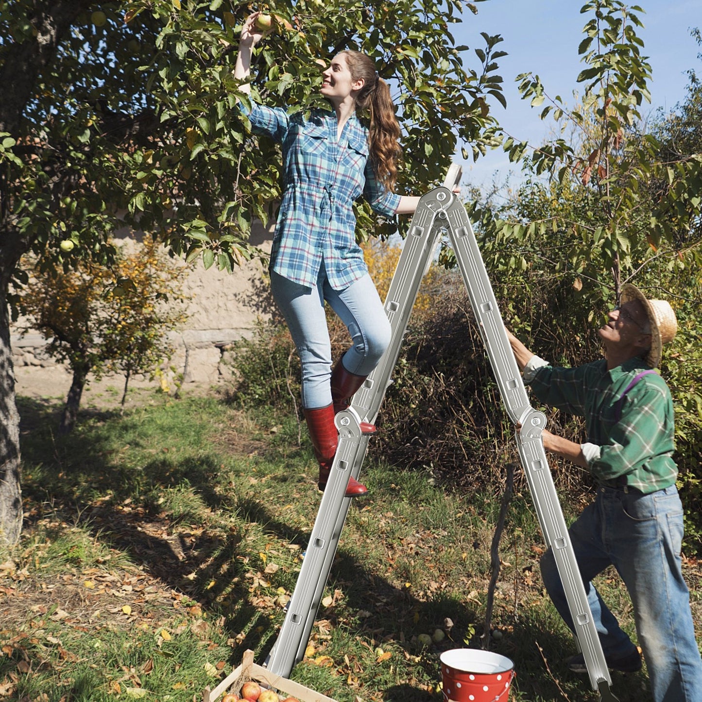 7-in-1 Folding Aluminum Ladder with Anti-Skid Pedal