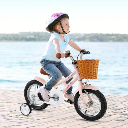 18 Inch Kids Bike Retro Bicycle with Adjustable Height and Basket for Ages 4-8 Years Old-18 inches