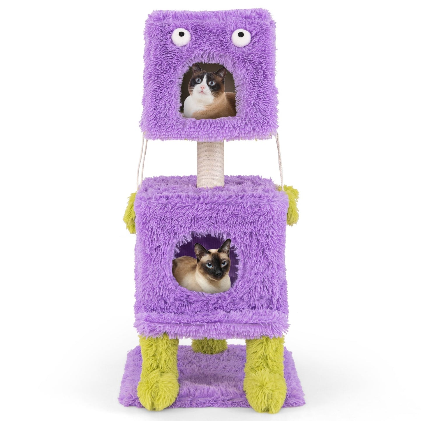 Cute Monster-Themed Cat Tower with 2 Private Condos for Small Place-Purple