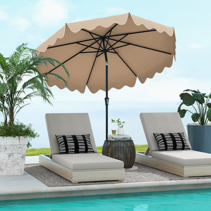 9 Feet Patio Umbrella with Crank Handle and Push Button Tilt-Beige