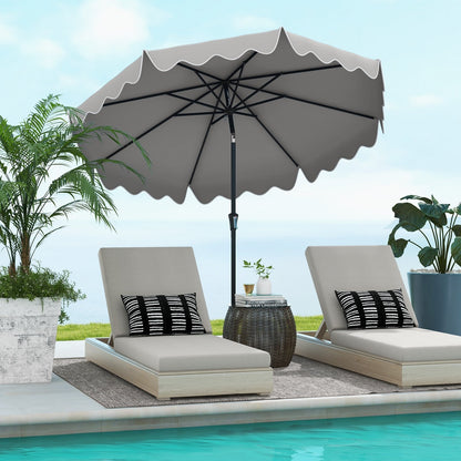 9 Feet Patio Umbrella with Crank Handle and Push Button Tilt-Beige