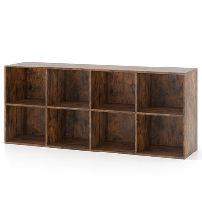 8-Cube Bookcase Bookshelf with 2 Anti-Tipping Kits Storage Organizer-Rustic Brown