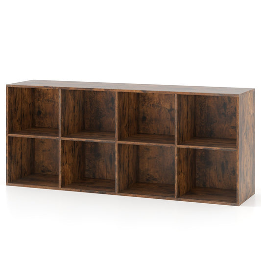 8-Cube Bookcase Bookshelf with 2 Anti-Tipping Kits Storage Organizer-Rustic Brown