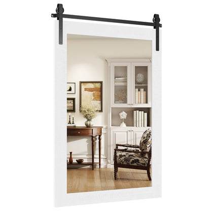 Rustic Wood Frame Barn Door Style Farmhouse Wall Mirror-Black