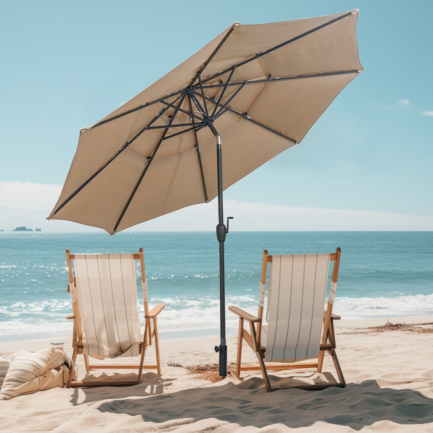 10 ft 3-tier Vented Patio Umbrella with Push Button Tilt-Beige