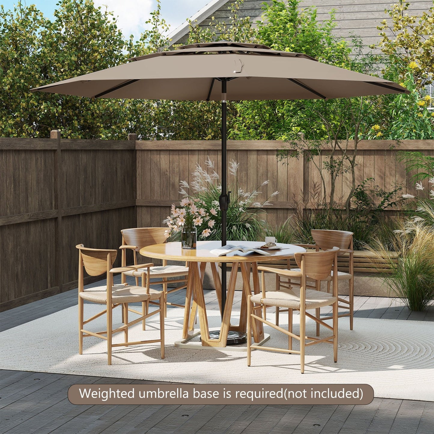 10 ft 3-tier Vented Patio Umbrella with Push Button Tilt-Beige