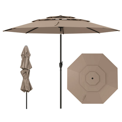 10 ft 3-tier Vented Patio Umbrella with Push Button Tilt-Beige