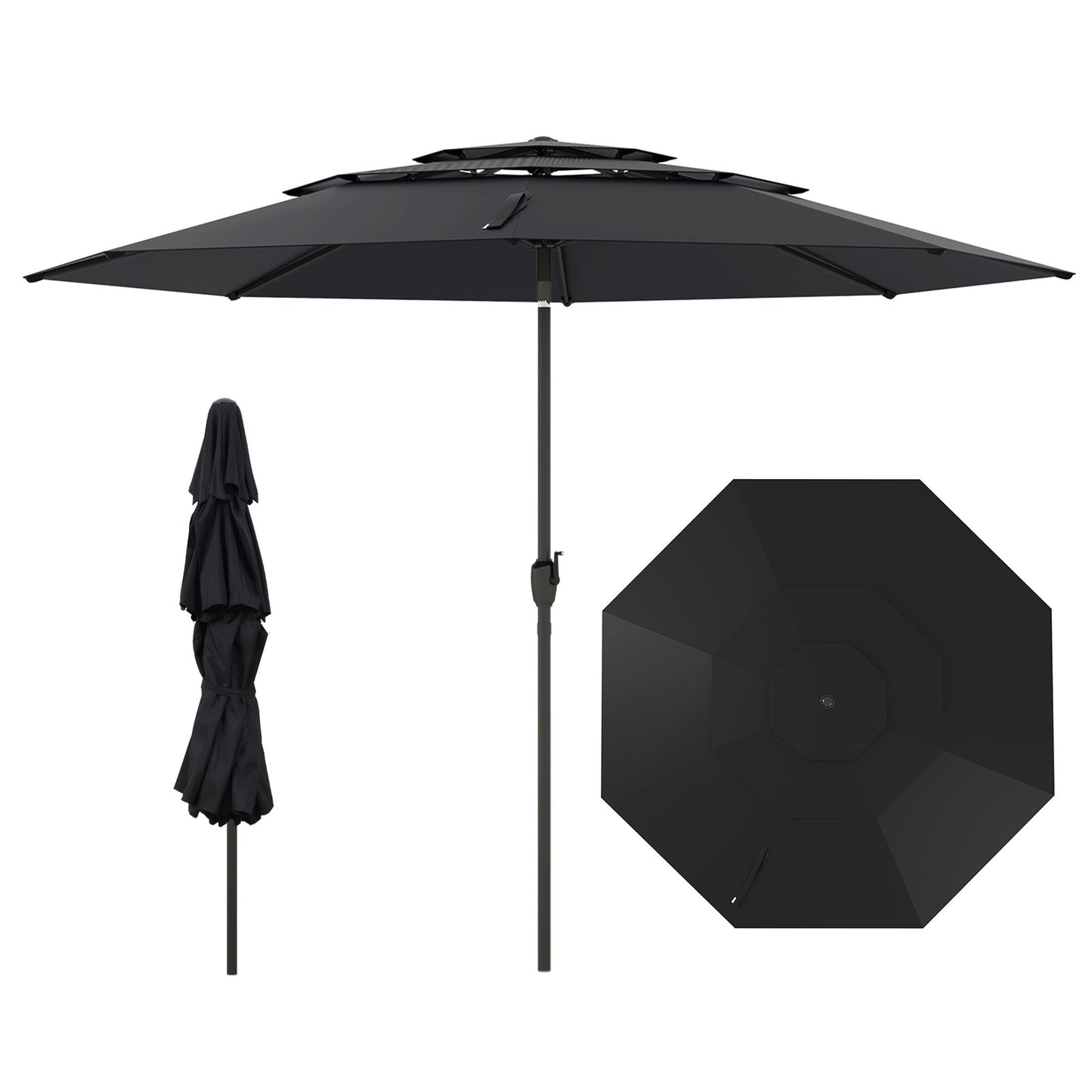 10 ft 3-tier Vented Patio Umbrella with Push Button Tilt-Beige