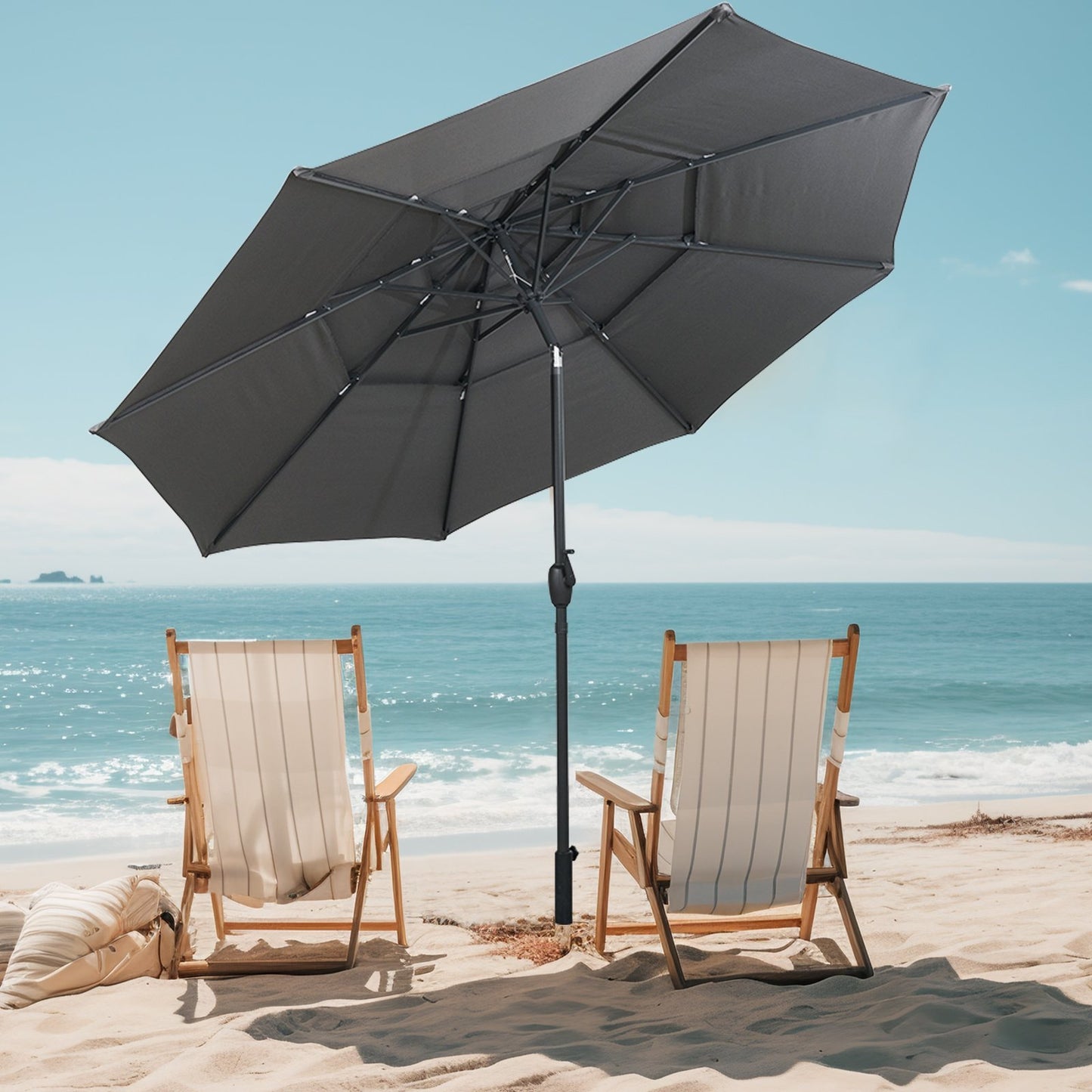 10 ft 3-tier Vented Patio Umbrella with Push Button Tilt-Beige