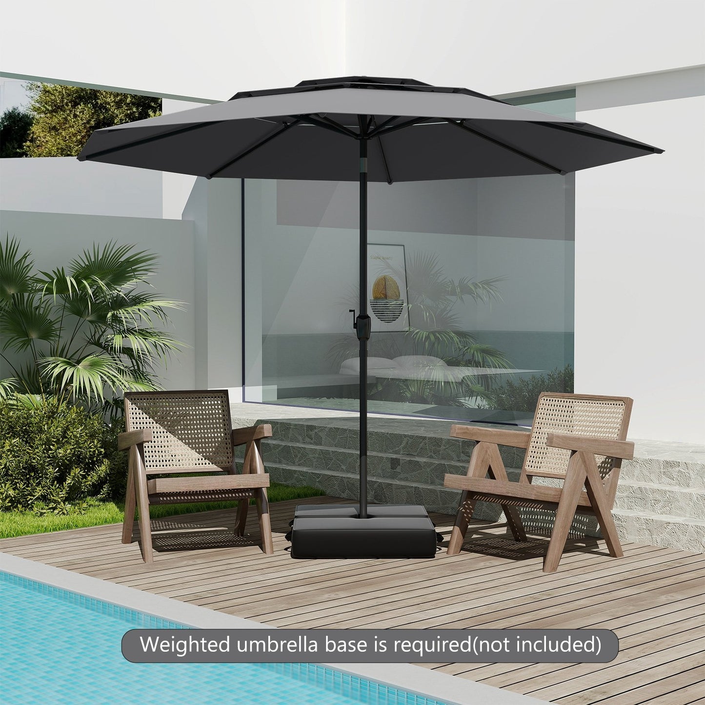 10 ft 3-tier Vented Patio Umbrella with Push Button Tilt-Beige