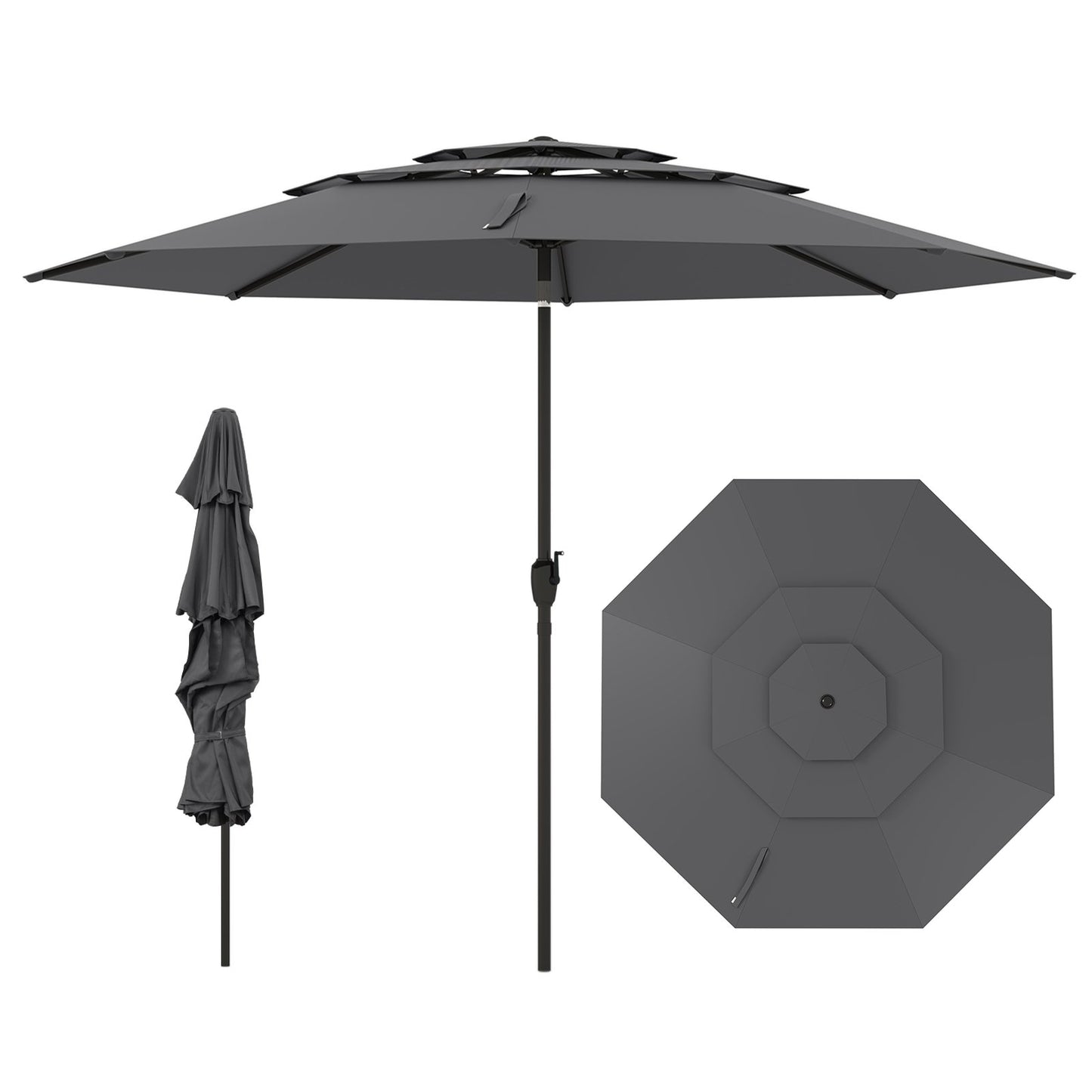 10 ft 3-tier Vented Patio Umbrella with Push Button Tilt-Beige