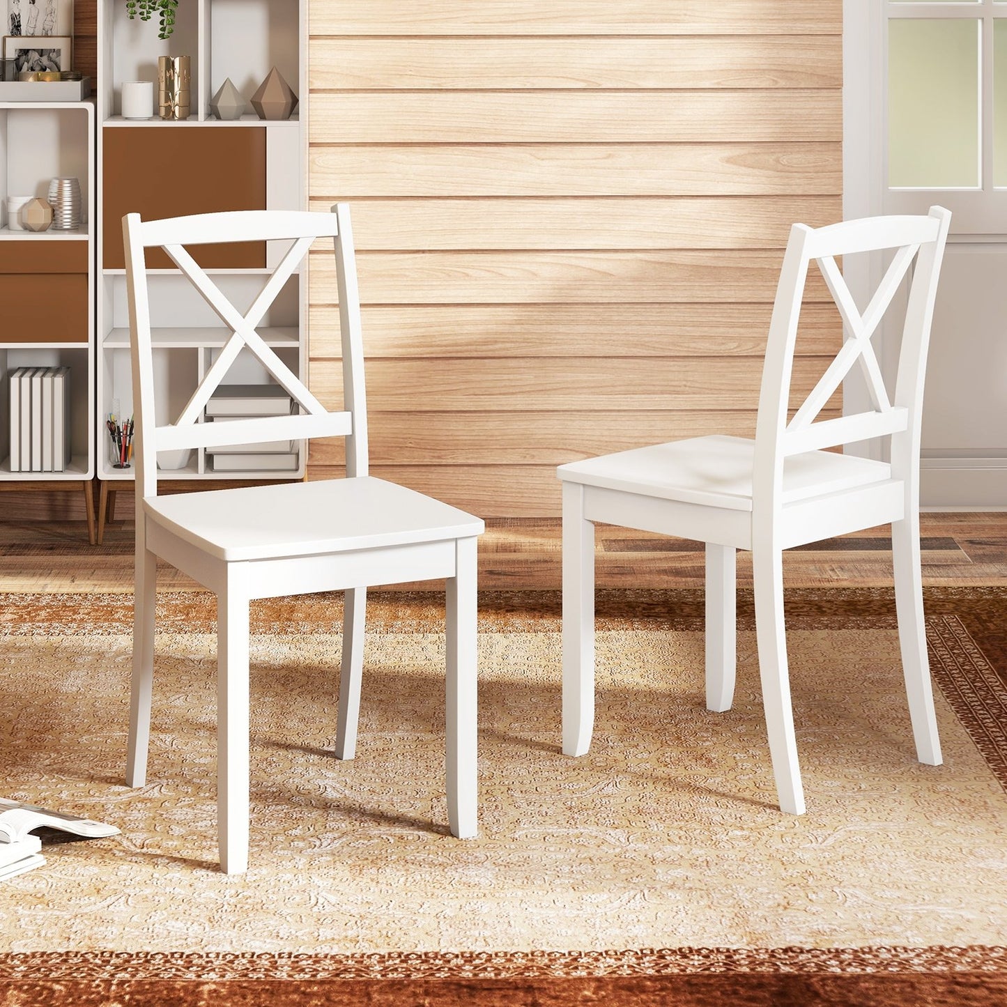 Wood Dining Chair Set of 2 with Rubber Wood Legs and Curved Backrest-Black