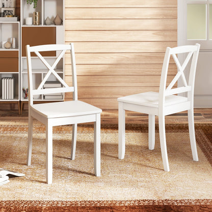 Wood Dining Chair Set of 2 with Rubber Wood Legs and Curved Backrest-Black