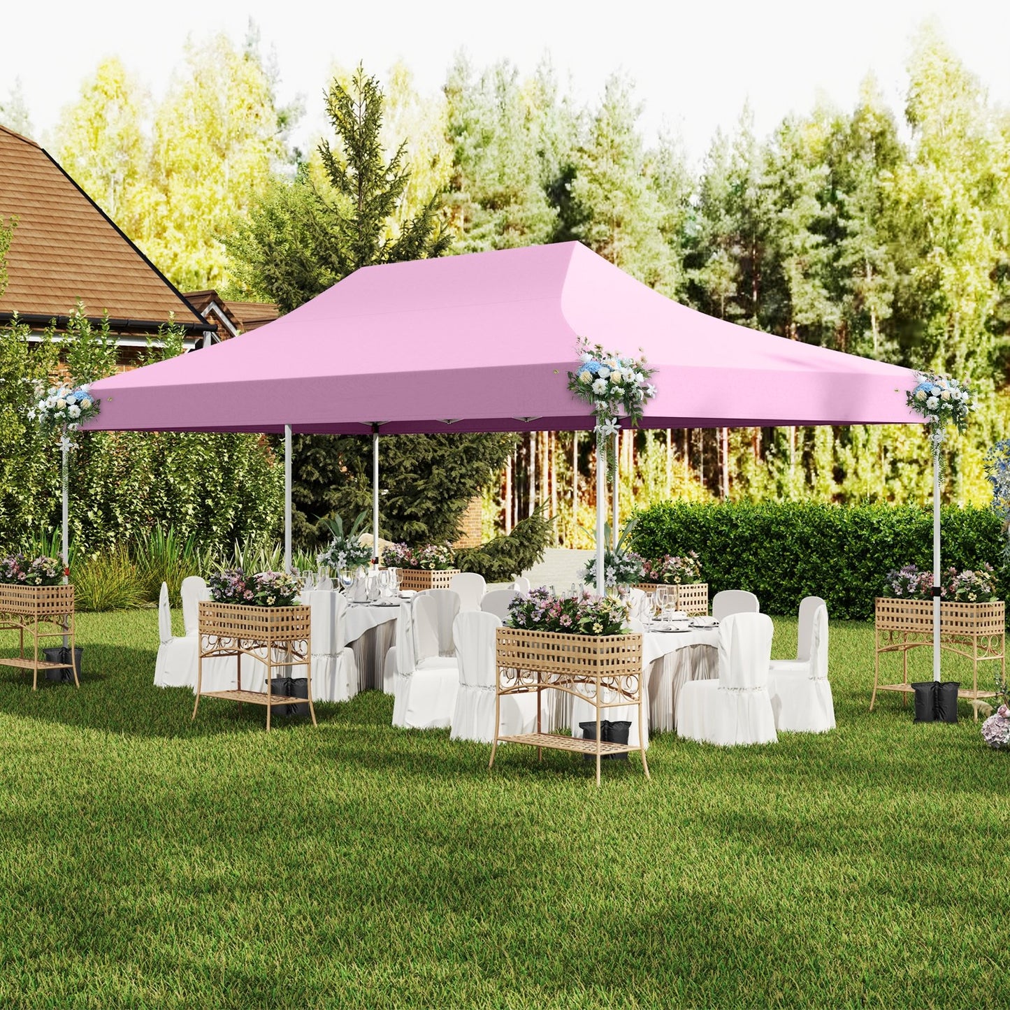 10 x 20 FT Pop up Canopy with 6 Sidewalls and Windows and Carrying Bag for Party Wedding Picnic-Black